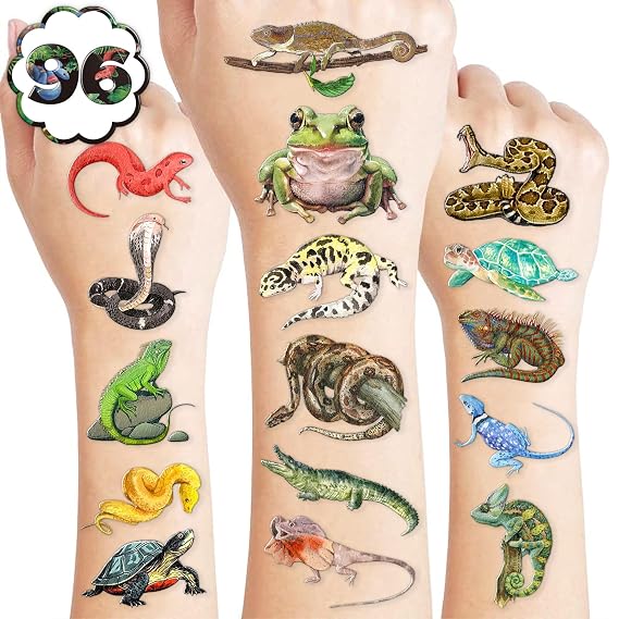 96 PCS Reptile Temporary Tattoos for Kids