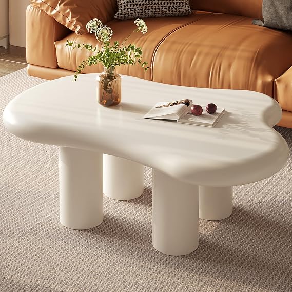 35.4" Cloud Coffee Table, Modern Irregular Center Table, Cream White