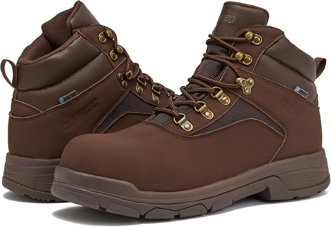HI-TEC Excavator Waterproof Men's Work Boots, Lightweight Composite Toe Comfortable Slip Resistant Leather Industrial and Construction Boots, 6 Inch