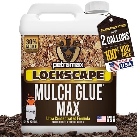 PetraMax Lockscape Mulch Glue for Landscaping Rocks Max Concentrate, Weed Barrier - Non-Toxic Pea Gravel Binder, Mulch & Rock Glue for Landscaping, Landscape Rock & Gravel Stabilizer - (1 Gal) | 100% Permeable, Non-Toxic Binder Spray for Pine Straw, Wood Chips, Leaves - Pea Gravel Stabilizer & Rock Glue for Landscaping