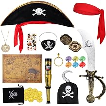 14Pcs Pirate Costume Kids,Pirate Accessories World Book Day Costumes for Kids 2026 - Pirate Hat, Captain Hook, Eye Patch for Storybook WBD Fancy Dress Up Party Cosplay