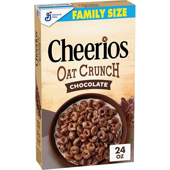 Cheerios Oat Crunch Chocolate Cereal, Whole Grain, Family Size, 24 oz