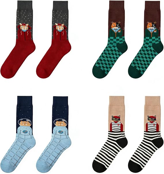 Cat socks,gifts for cat lovers,animal Socks,suitable for men and women, shopping, home, sports, outing 4 pairs per box