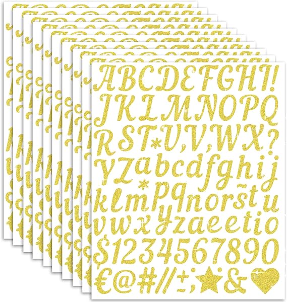 JAMIEWIN 880Pcs Gold Letter Stickers, Self-Adhesive Glitter Alphabet Numbe