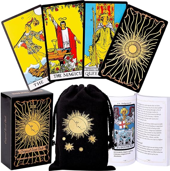 The Original Tarot Cards Deck with Guidebook and Linen Bag for Beginners | Bright, clear imagery; linen-textured 350 GSM cards for smooth shuffling; guide covers upright and reversed meanings