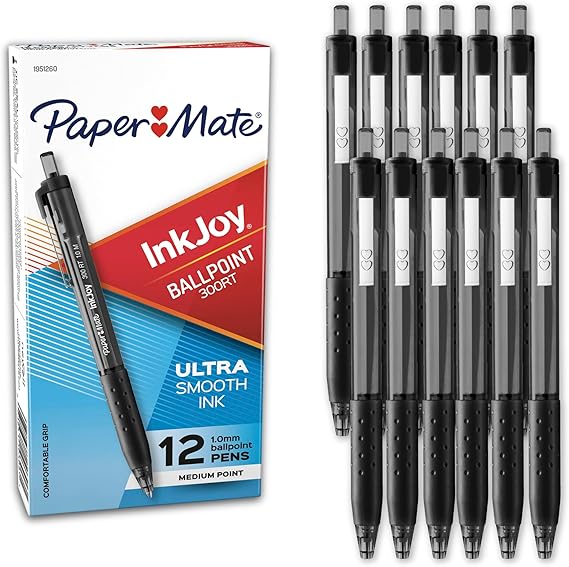 Paper Mate InkJoy 300RT Retractable Ballpoint Pens, Medium Point, Black, 12 Count