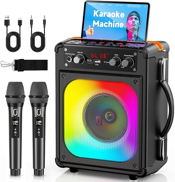 HWWR Karaoke Machine with 2 Mics for Adults & Kids, All-in-One Karaoke Set