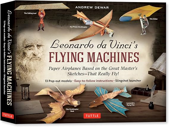 Leonardo da Vinci's Flying Machines Kit: Paper Airplanes Based on the Great Master's Sketches - that Really Fly! (13 Pop-Out Models; Easy-to-Follow Instructions; Slingshot Launcher)