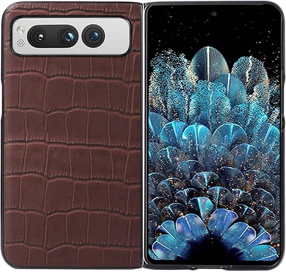 Case for Google Pixel Fold, Crocodile Pattern Case with Camera Protective Anti-Fingerprint Scratch-Resistant Ultra Thin Lightweight Back Shell,Brown