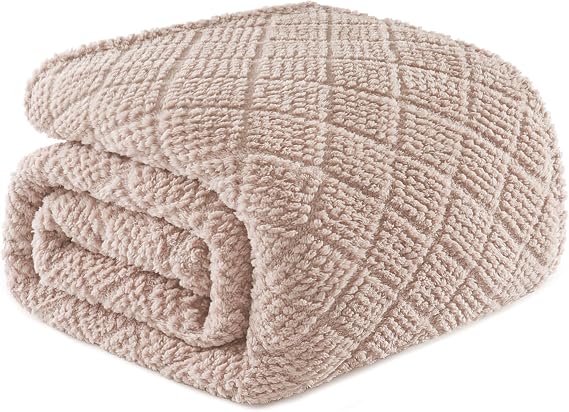 Whale Flotilla Soft Jacquard Double Size Blanket for Bed, Camel | 150x200CM, Waffle Blankets for Home Decor Chair Bed Coach, Lightweight and Cozy Bedspread, All Season, Fluffy Microfiber
