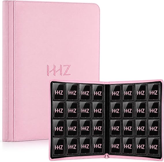 HHZ 16-Pocket Trading Card Binder, 832 Slots, Side Loading, Ringless -Pink