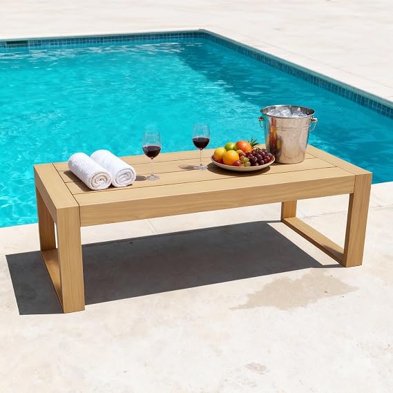 Outdoor Coffee Table, HDPE Patio Table, Wood Color