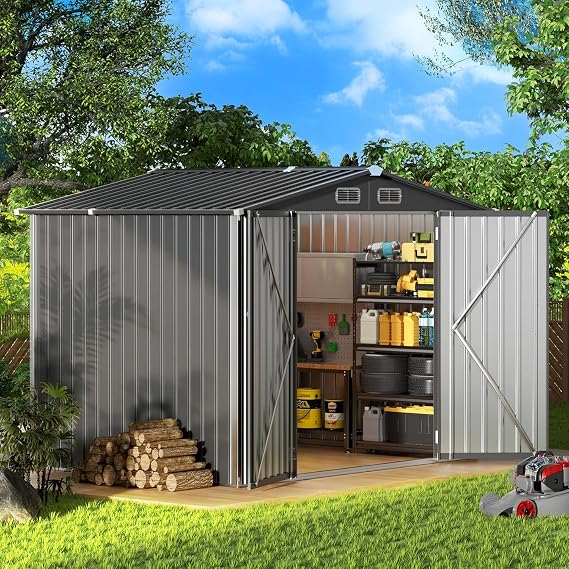 Metal Storage Shed & Outdoor Storage, Outdoor Steel Storages Shed with Sloping Roof, Utility and Tool Garden Sheds for Patio Lawn Yard