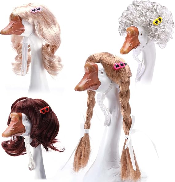 4 Pcs Porch Goose Wigs with Hair Clips, Lawn Goose Outfits Statue Braid Wig