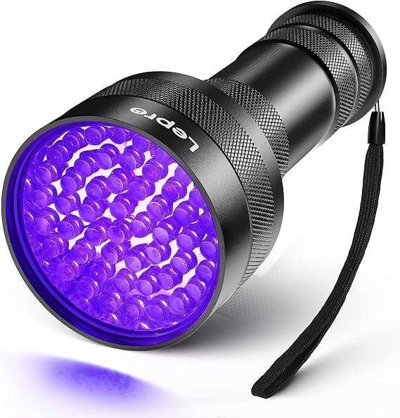 Lepro 51 LED Handheld UV Blacklight, 395nm, Pet Urine Detector | Aluminum alloy, IPX4 waterproof. Detects stains, bed bugs, scorpions. Currency, ID check. 3 AA not included.
