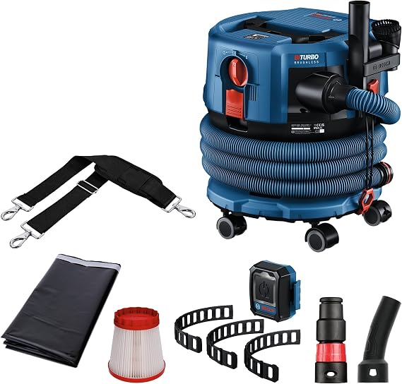 Bosch Professional 18V System Cordless Dust Extractor Gas 18V-12 MC (M-Class dust Protection, HEPA Filter, incl. GCT 30-42, 3X Flexible Rubber Band, Multiple Accessories, Without Battery/Charger)