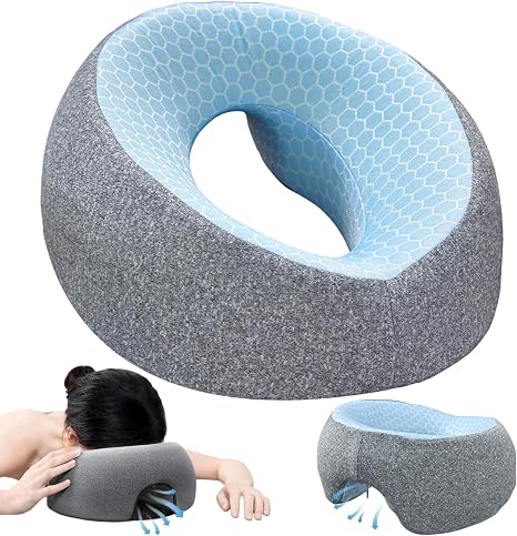 Ergonomic Massage Face Pillow Made of Memory Foam Breathable Ice Silk Pillow with Face Cut-Out & Removable Cover Headrest for Massage Bed Spa & Home