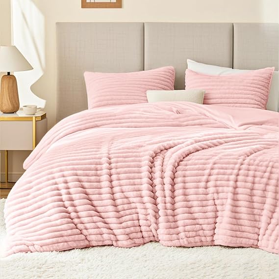EXQ Home Fluffy Comforter Set Queen Size,3 Pieces Bed Set,Pink