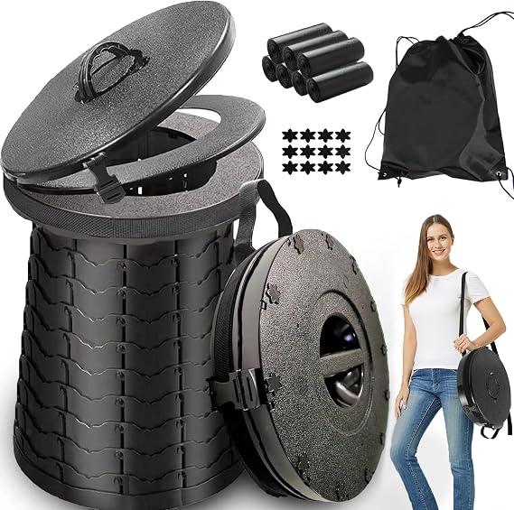 ALEVMOOM XXL Portable Toilet for Camping,880lbs Capacity,19.7" H Adjustable Portable Toilet with 7 Garbage Bags,Porta Potty for Adults,Collapsible Luggable Loo for Camping/Travel/Car/Hiking Black