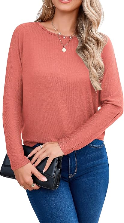 Poplab Womens Long Sleeve Shirts Fall Tops Casual Round Neck Dolman Sleeve Basic Tee Shirts Fashion 2026