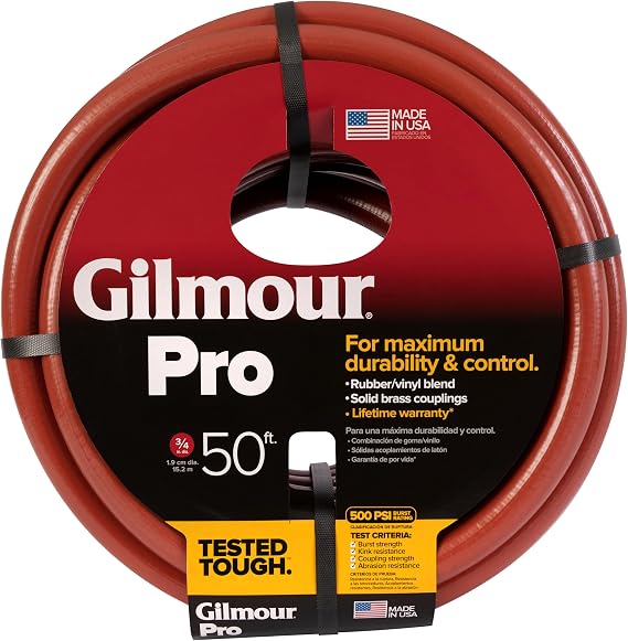 Gilmour Pro Commercial 3/4" x 50' Heavy Duty Water Hose, Durable and Kink Resistant 50 ft Garden Hose
