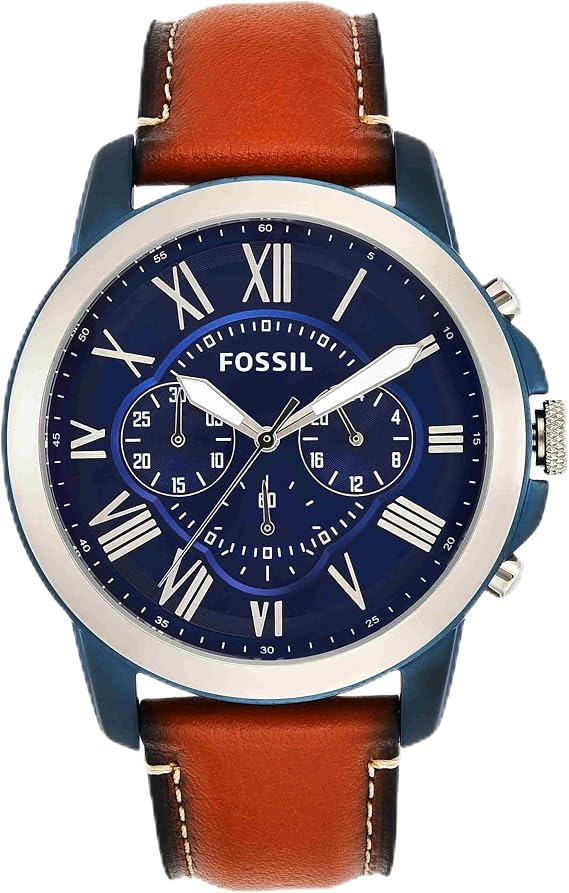 FOSSIL Grant Men's Watch 44 mm Case Size Quartz Chronograph Movement Genuine Leather Strap