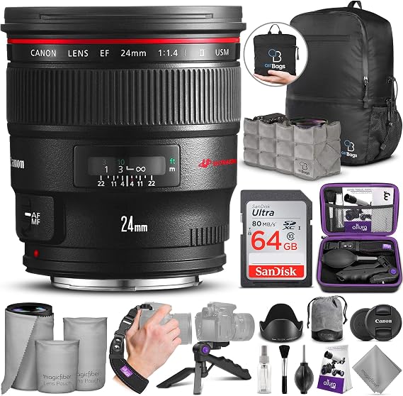 Canon EF 24mm f/1.4L II USM Lens with Altura Photo Advanced Accessory and Travel Bundle