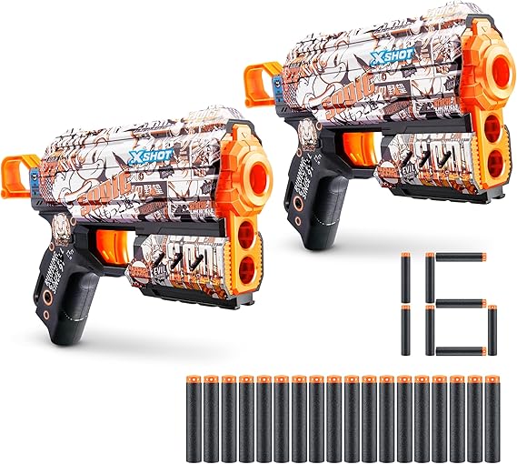 XSHOT Skins Flux - Sonic Retro (2 Pack + 16 Darts) by ZURU, Easy Reload, Air Pocket Dart Technology, Toy Foam Dart Blaster for Kids, Teens, and Adults, Frustration Free Packaging