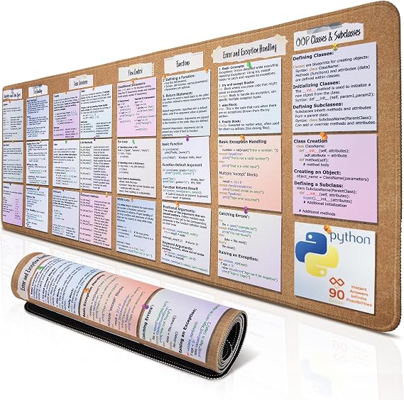 Python Programming Cheat Sheet Desk Mat - Large Mouse Pad with Complete Code Reference (31.5" x 11.8") - Professional Coding Guide Mousepad for Beginners & Software Engineers