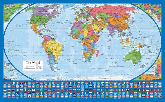 Equal Earth World Map Poster - map design shows continents at true relative size. (LAMINATED, 18 x 29)