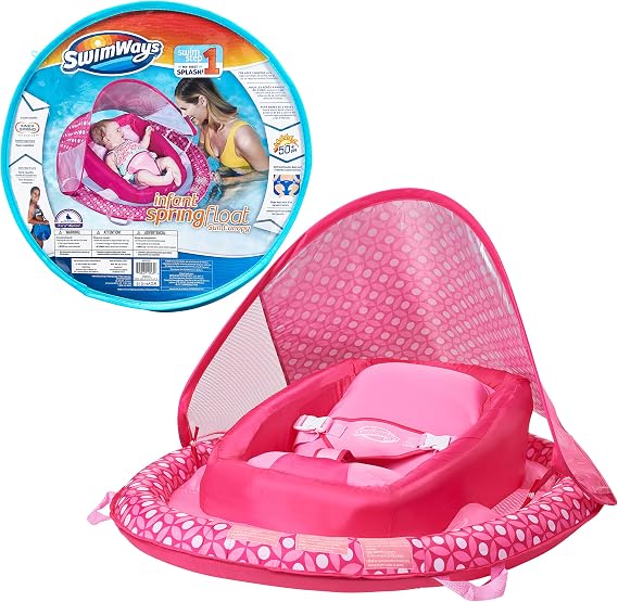 SwimWays Infant Baby Spring Float with Adjustable Sun Canopy - Pink Flower