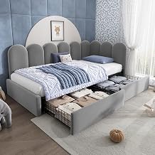 Upholstered L Shaped Corner Daybed with Storage Drawers, 90x190cm Velvet 3FT Corner Bed Frame, Single Sofa Bed Frame with Modern Style, No Mattress, Grey