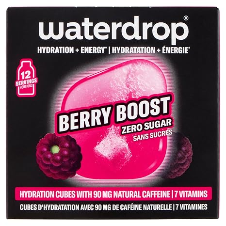 Waterdrop Microenergy BERRY Energy Drink Powder 12 Cubes Drink Powder Blackberry Flavour Sugar-free & Low Calorie with 90 mg Natural Caffeine Vitamin C & B - Flavour Drops