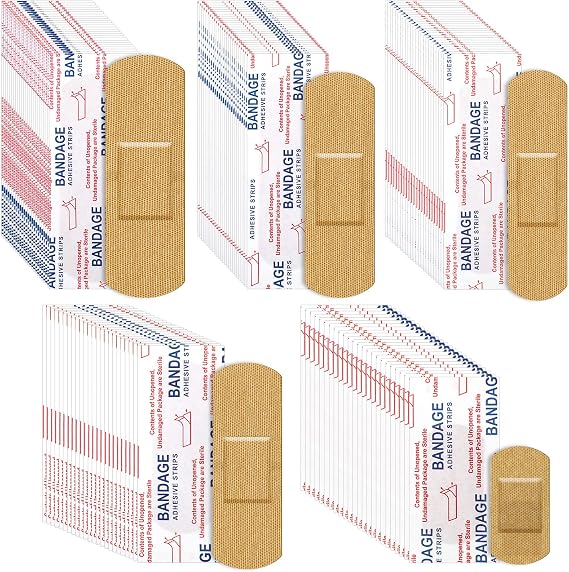 Supervitae 500 Pcs Adhesive Bandages Assorted Sizes,Fabric,Natural | Breathable Fabric for Wound Care, Small Finger Cuts Protection, Flexible Strips Family First Aid, Bulk Wrap
