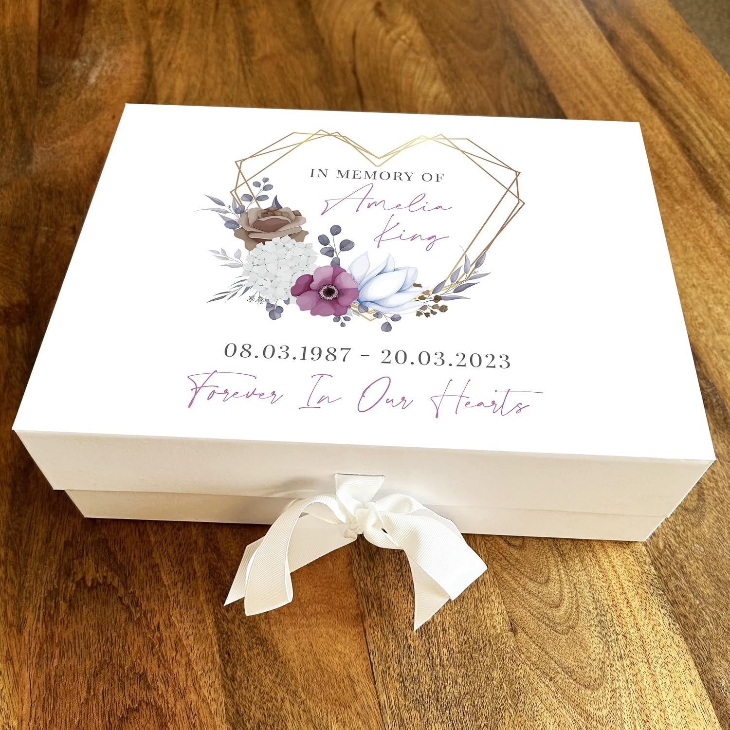Memory Box - Forever In Our Hearts Personalised Keepsake Box, Remembrance box - Memory Boxes Bereavement, Loving Memory Keepsake Treasure Personalised Memorial Box