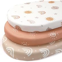 Baby Moses Basket Sheets, 81x41 cm Pram Sheets Fitted Universal Fit for Bassinet Cradle Oval Rectangle Round Mattress, 3 Pack Ultra Soft & Silky Smooth Microfiber Orange Sun Rainbow