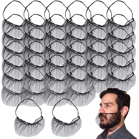 Beard Nets, 100Pcs Comfortable Protective Beard Nets Catering Black Elastic Nylon Beard Covers for Chefs, Food Service Beard Net Face Hair Mask for Men  