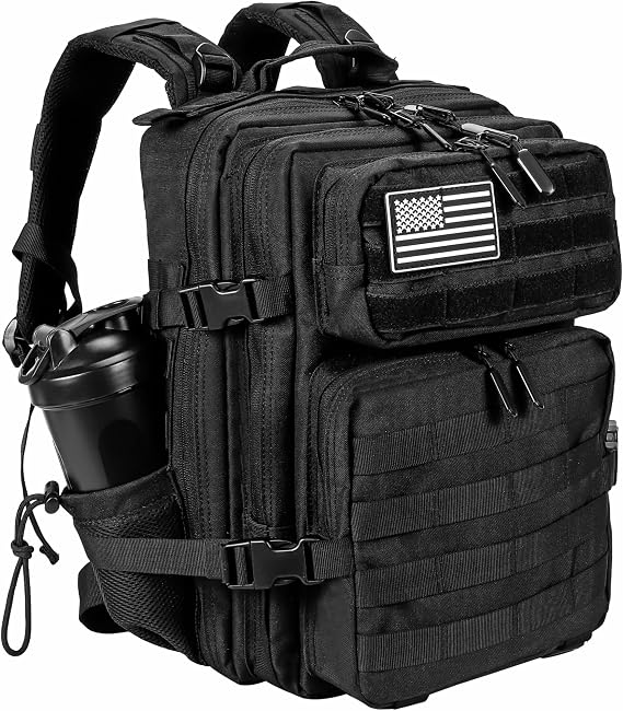 LHI Tactical Military Backpack for Men and Women 25L Army Assault Pack Bag Small Rucksack with Bottle Holder - Black
