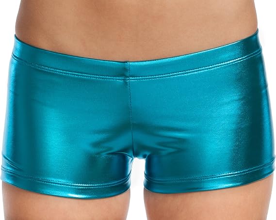 Adult Booty Dance Shorts, Hot Pants for Dance in Metallic Aqua XL