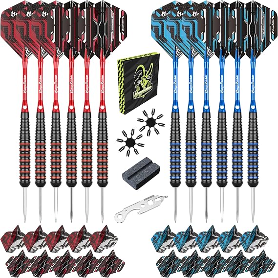 Steel Tip Darts Set, 12Pcs Metal Darts, 23 Grams, Steel Darts, 12pcs dart Shafts, Extra 24pcs Dart Flights, Dart Tools,Dart Accessories, Dart Steel Tip Set