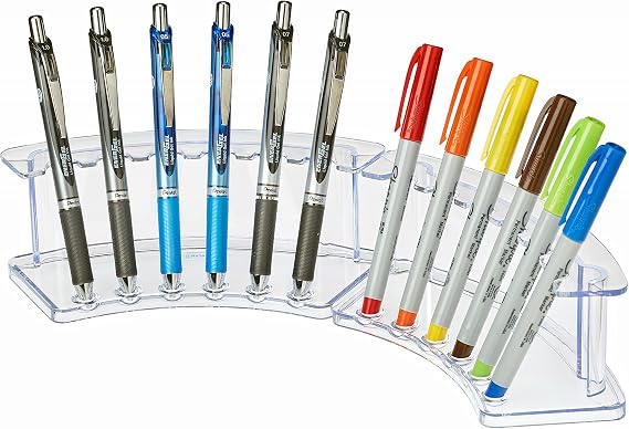 AdirOffice Vertical 6 Slot Display Stand Pack of 2 - Durable Acrylic Holder for Pens & Pencils - Organizer for Home Office & Store Use (Clear)