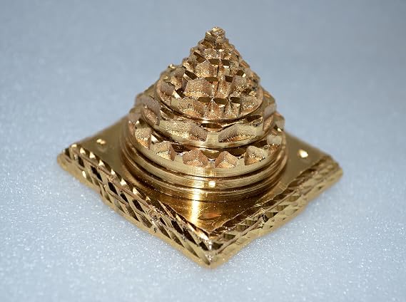 Sri Shree Meru Yantra 3D Brass Maha Meru Energized Diwali Puja - Spiritual Powers Correcting imbalances Overcome Fears Prosperity Approx. 2" Inches