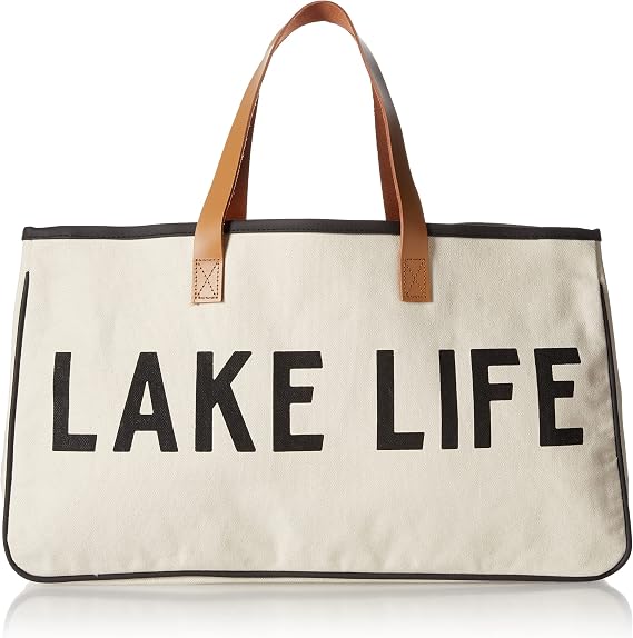 Santa Barbara Design Studio Womens Tote - Cotton Canvas Shoulder Bag with Leather Handles and Waterproof Lining, Large, Lake Life