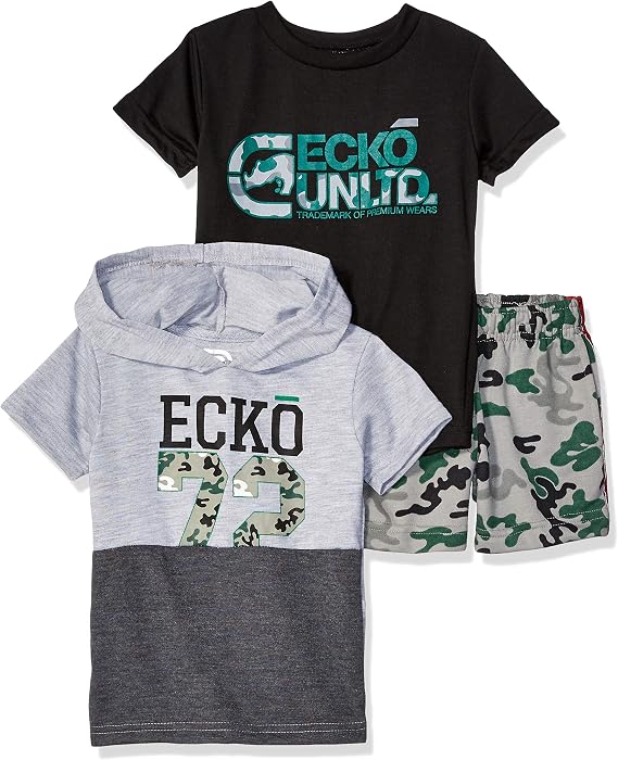 Ecko Unltd Boys' Short Sleeve T-shirt, Hooded T-shirt, and Short Set