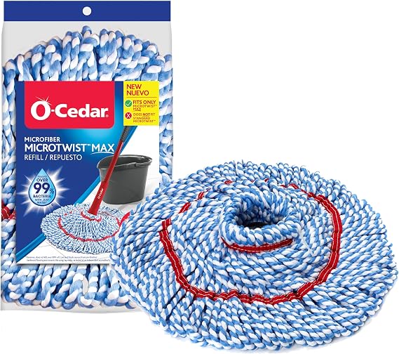 O-Cedar Genuine MicroTwist MAX Twist Mop Head Replacement | Machine Washable | Reusable | Microfiber Refill | Removes 99% of Bacteria