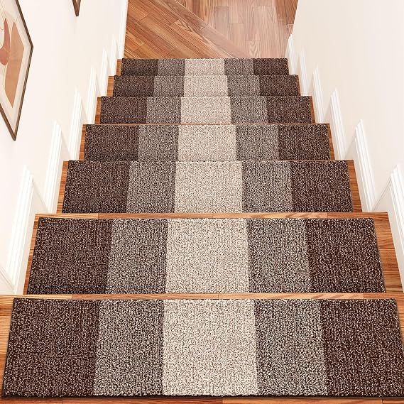 OLANLY Stair Treads 15PCS, 8" x 30" Indoor Stair Runners for Wooden Steps