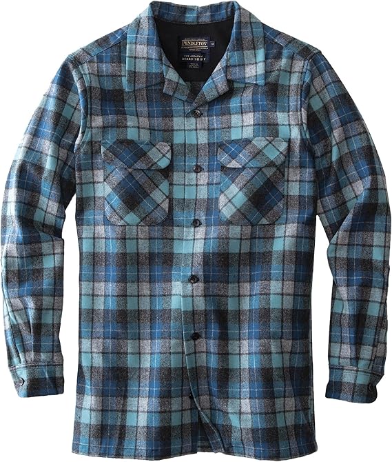 Pendleton Iconic Board Shirts for Men, 100% Wool Spring-Ready, Washable | Tall Fit, Blue/Green Original Surf Plaid