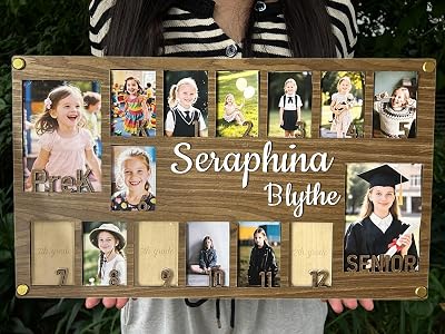 School Picture Frame Pre-K to 12,Personalized Wooden School Years Photo Frame K-12 & Collage Frame, Graduation Picture Frame, Custom Graduation Gifts & Party Decor Dark Walnut