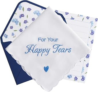 Happy Tears Handkerchief Wedding Gifts Something Blue Gift for Bride to Be Mother of the Bride and Groom Gift, AKI-103E