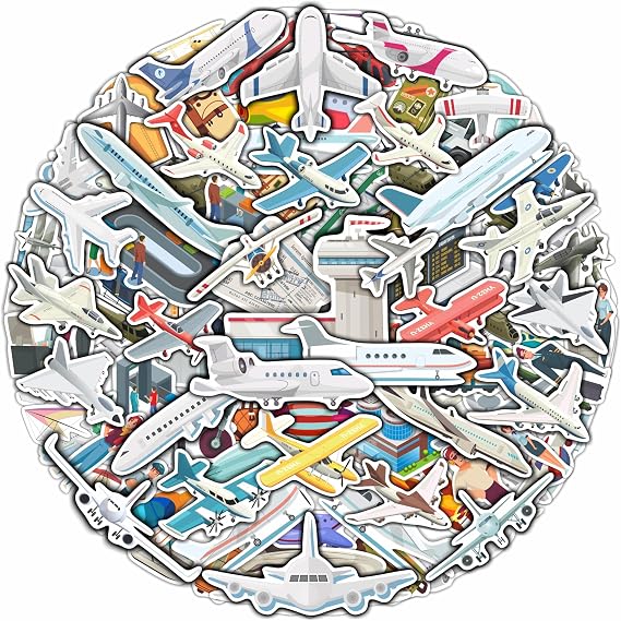 BulbaCraft 100 Pcs Airplane Stickers - Aircraft & Helicopter Decals for Birthday, Party Supplies & Gifts